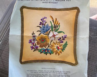 Vintage Crewel Embroidery Pillow Kit - Work in Progress (WIP)