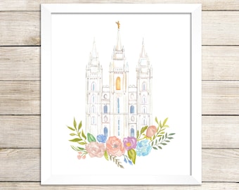 Salt Lake City, UT LDS Temple Watercolor Digital Download