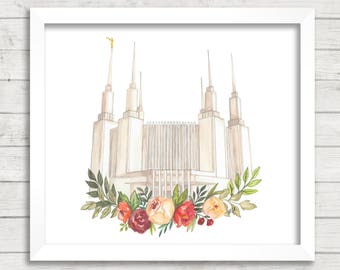 Washington D.C. LDS Temple Watercolor Digital Download