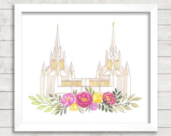 San Diego, CA LDS Temple Watercolor Digital Download