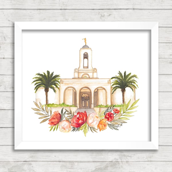 Newport Beach, California LDS Temple Watercolor Digital Download