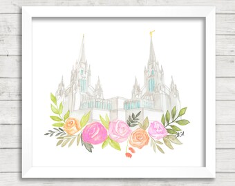 San Diego, California LDS Temple Watercolor Digital Download