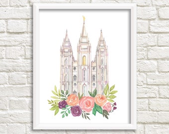 Salt Lake City, Utah LDS Temple Watercolor Digital Download