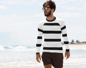 Men's Anti Shark UPF Rash Guard - Research Shows Black & White Stripes May Protect You