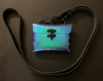 Blue Green Purple Iridescent Leather Purse/Belt Pouch Extra Small