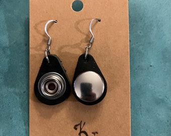 Leather Teardrop Snap Earrings