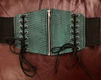 Green Mermaid Leather Corset Belt with Zipper