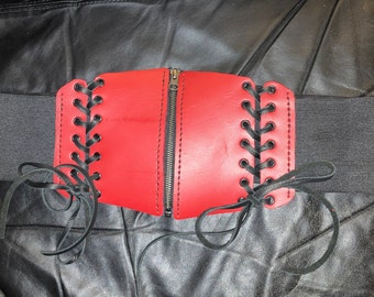 Red Leather Corset Belt with Zipper