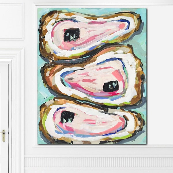 PRINT on Paper or Canvas, "Oyster Shells on Aqua"