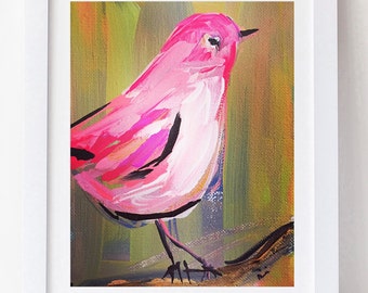 PRINT on Paper or Canvas, "Pink Bird"