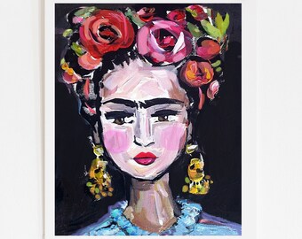 PRINT on Paper or Canvas, "Frida and Roses"