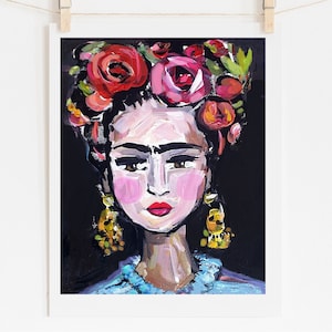 PRINT on Paper or Canvas, &quot;Frida and Roses&quot;