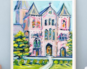 Church print on Canvas or Paper "Pink Cathedral"