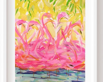 PRINT on Paper or Canvas, "Pink Flamingos"