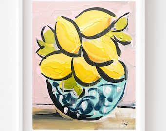 Lemons PRINT on Paper or Canvas, "Lemon Bowl"