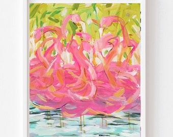 PRINT on Paper or Canvas, "Pink Flamingos"