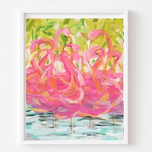 PRINT on Paper or Canvas, "Pink Flamingos"