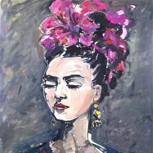 PRINT on Paper or Canvas, &quot;Frida Con Rosas&quot;