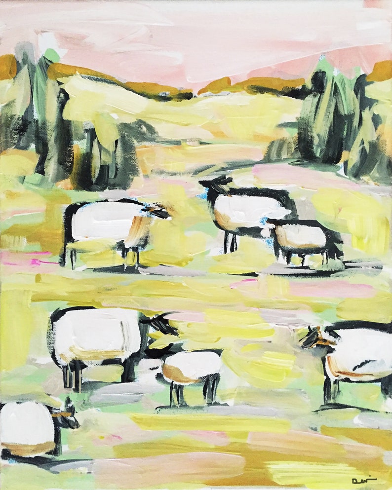 PRINT on Paper or Canvas, Sheep with Pink image 2