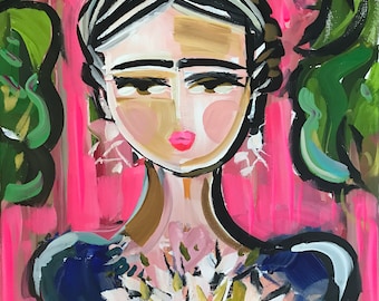 PRINT on Paper or Canvas, "Diego's Flowers Frida"