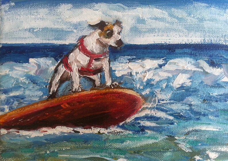 PRINT on Paper or Canvas, Surfin' Jack Russell image 2