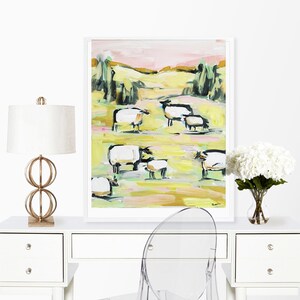 PRINT on Paper or Canvas, Sheep with Pink image 3