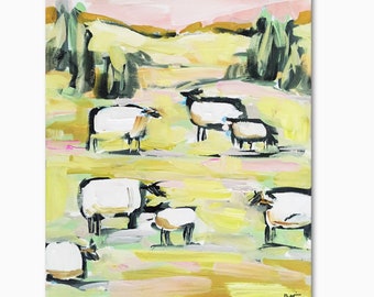 PRINT on Paper or Canvas, "Sheep with Pink"