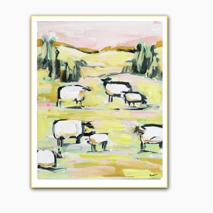 PRINT on Paper or Canvas, Sheep with Pink image 4