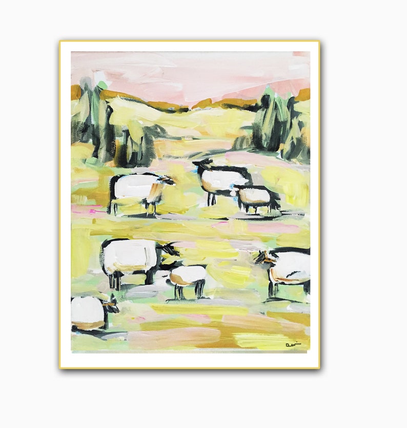 PRINT on Paper or Canvas, Sheep with Pink image 4