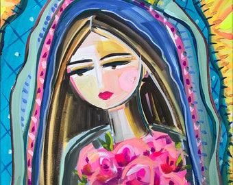 PRINT on Paper or Canvas, "Mary of Guadalupe Castilian Roses"