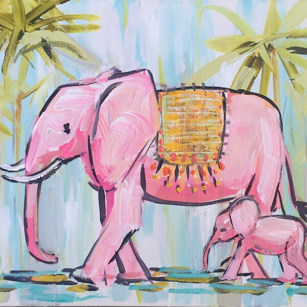 PRINT on Paper or Canvas, "Pinkie Elephant"