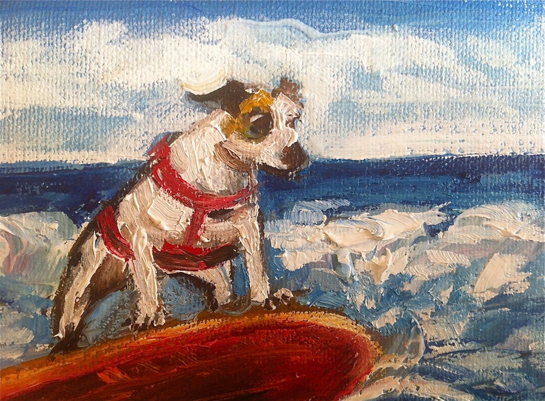 PRINT on Paper or Canvas, Surfin' Jack Russell image 1