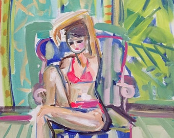 Figurative PRINT on Paper/Canvas, "Henrietta at the Spa"