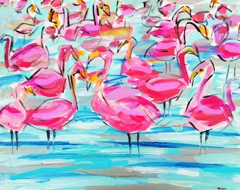 IMPRIMER sur papier ou toile, "Flamants roses modernes"