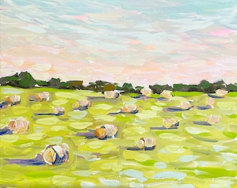 Landscape PRINT on Paper or Canvas,  Modern Art "Hay Bales"