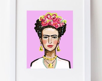 PRINT on Paper or Canvas, "Frida with Roses"