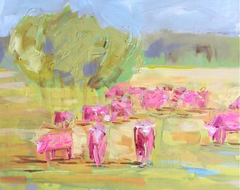 PRINT on Paper or Canvas, "Cows in Spring"