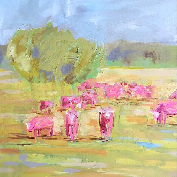 PRINT on Paper or Canvas, "Cows in Spring"