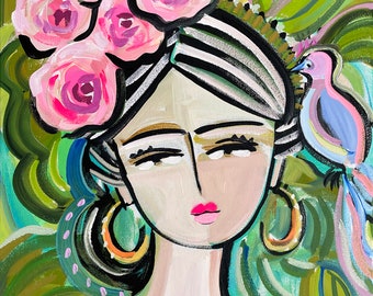 Print on Paper or Canvas, "Frida with Bird"