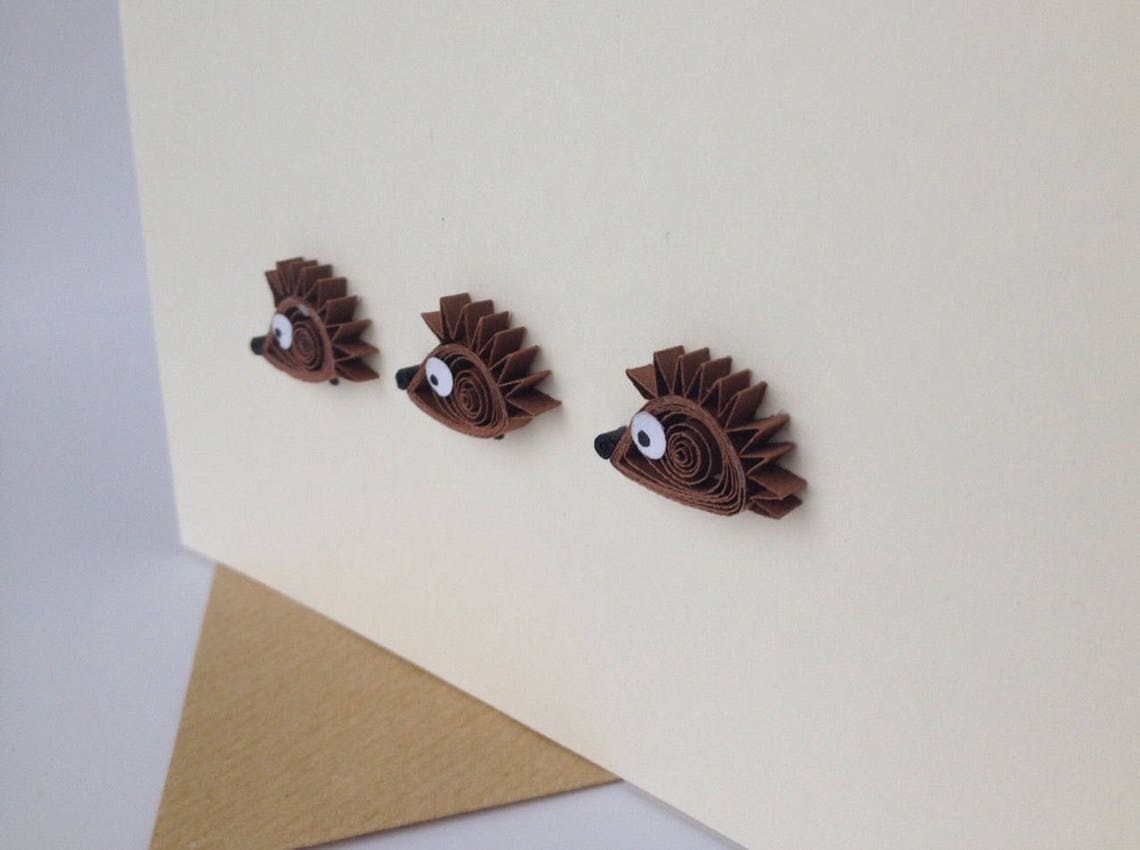 Quilled Hedgehogs Card Woodland Animal Animal Card Hedgehogs Etsy