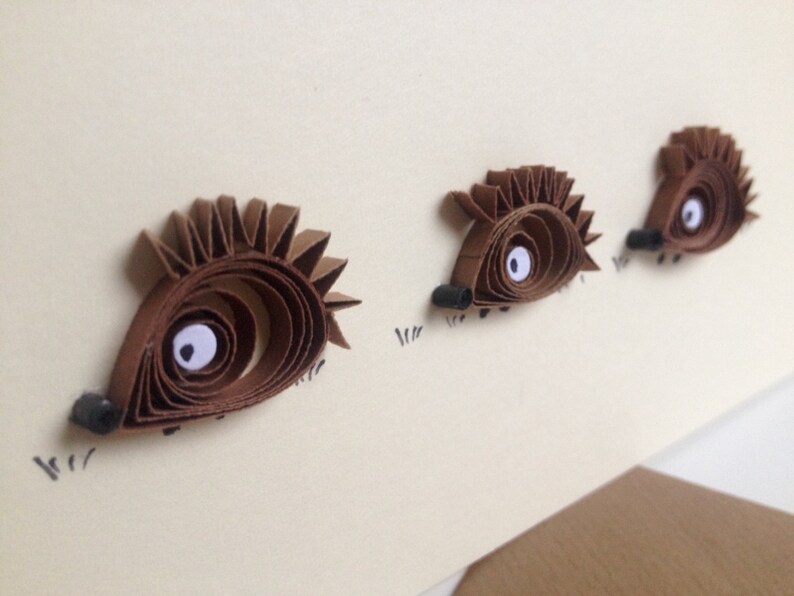 Quilled Hedgehogs card Woodland Animal animal card Hedgehogs Etsy