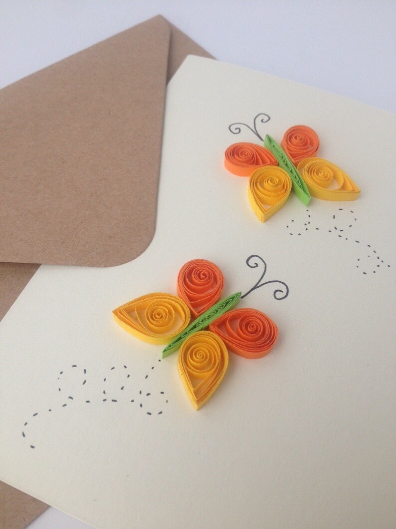 Quilled Orange Butterflies Greeting Card Birthday card Etsy