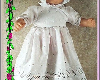 Doll Clothes Baby HandMade 2 fit Christening Gown Bonnet fit 16-18" American Girl Bitty Twins