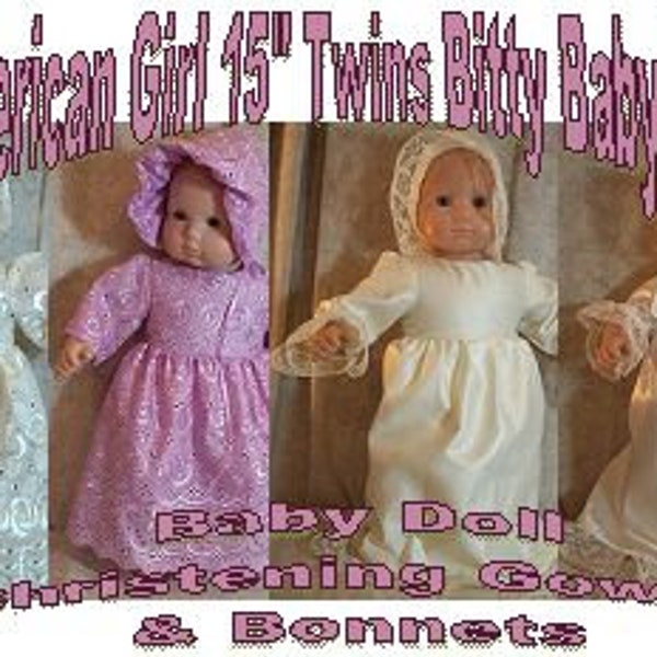 Doll Clothes Baby Hand Made 2 fit Christening Gown Bonnet fit 16-18" American Girl Bitty Twins Fabric Options