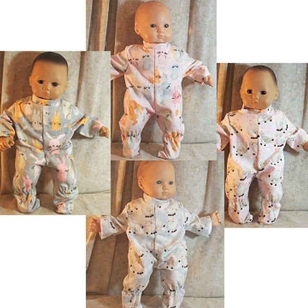 Doll Clothes Baby Footed Pajamas HandMade 2 fit American Girl Bitty 14"-16" inch 4 fabric Options Bunnies or Sheep