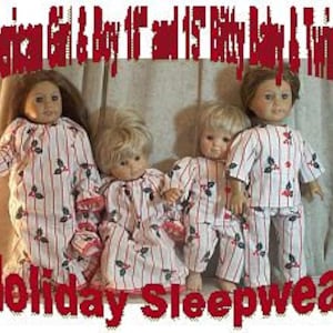 Doll Clothes Made2Fit American Girl Boy 18 inch & 15 inch Pajamas or Nightgown Holly Holiday