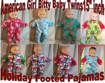 Doll Clothes Baby Made 2 Fit American Girl 15" inch Pajamas Christmas Candy Cane 