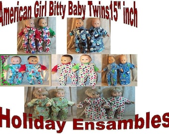 Doll Clothes Baby Boy Made to fit American Girl 15" in 2pc Pajamas Bitty Twin Holiday Christmas Several Fabric Options