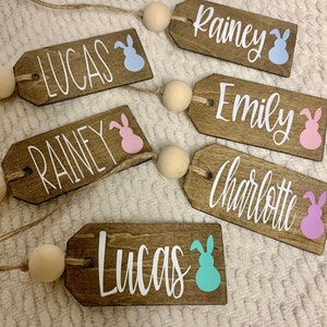 Easter Name Tags, Personalized Easter Basket, Beaded Wooden Name Tag, Name Tag, Easter Basket Tag, Gift Name Tag, Easter Bunny Tag