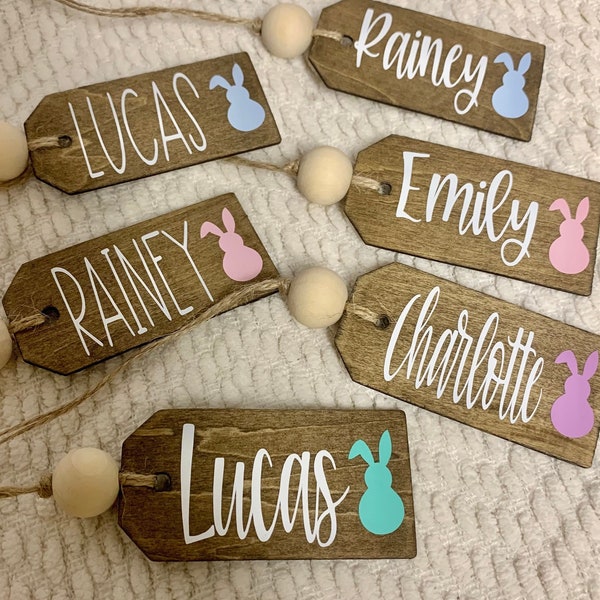 Easter Name Tags, Personalized Easter Basket, Beaded Wooden Name Tag, Name Tag, Easter Basket Tag, Gift Name Tag, Easter Bunny Tag